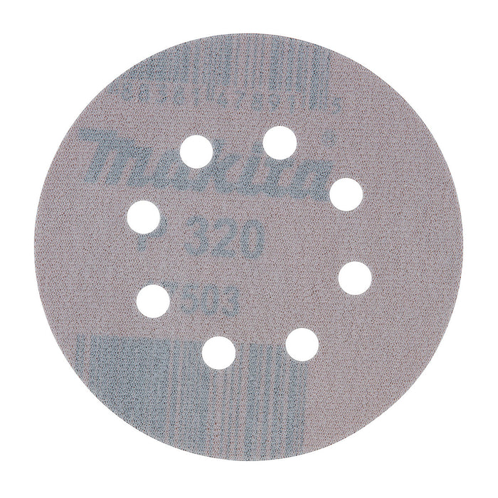 Hộp 10 giấy nhàm tròn đục lỗ 125mm ( 5 inch ) Makita cho việc tẩy sơn bề mặt dùng với đế gai ( Cấp 2 sao )