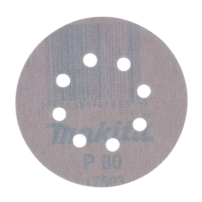 Hộp 10 giấy nhàm tròn đục lỗ 125mm ( 5 inch ) Makita cho việc tẩy sơn bề mặt dùng với đế gai ( Cấp 2 sao )