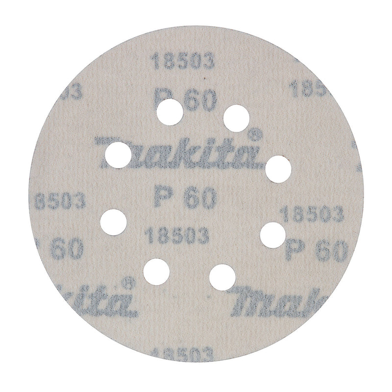 Hộp 10 giấy nhàm tròn đục lỗ 125mm ( 5 inch ) Makita cho việc tẩy sơn bề mặt dùng với đế gai ( Cấp 2 sao )