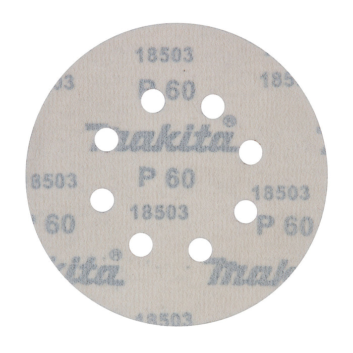 Hộp 10 giấy nhàm tròn đục lỗ 125mm ( 5 inch ) Makita cho việc tẩy sơn bề mặt dùng với đế gai ( Cấp 2 sao )