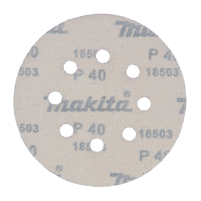 Hộp 10 giấy nhàm tròn đục lỗ 125mm ( 5 inch ) Makita cho việc tẩy sơn bề mặt dùng với đế gai ( Cấp 2 sao )