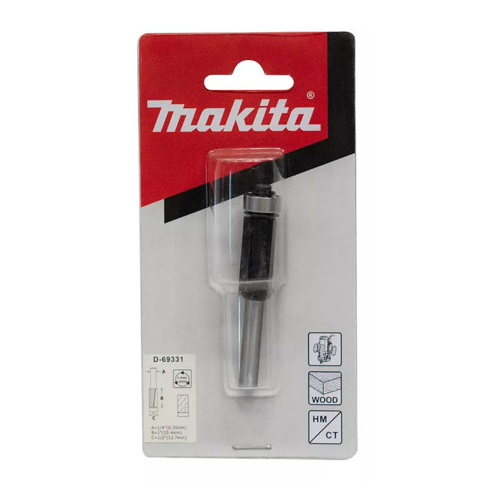 Mũi phay mép thẳng 3 cạnh lưỡi có ổ bi hệ inch Makita D-69331 cốt 1/4 inch, đường kính hiệu dụng từ 1/2 inch ( Cấp 2 sao )