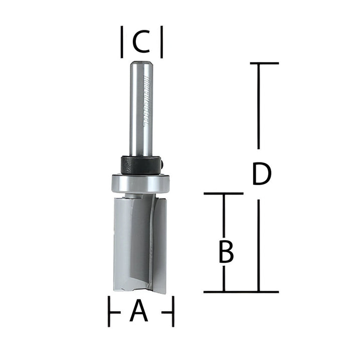 Mũi phay rãnh thẳng 2 cạnh lưỡi có ổ bi hệ inch Makita cốt 1/4 inch, đường kính hiệu dụng 1/2 inch ( Cấp 2 sao )