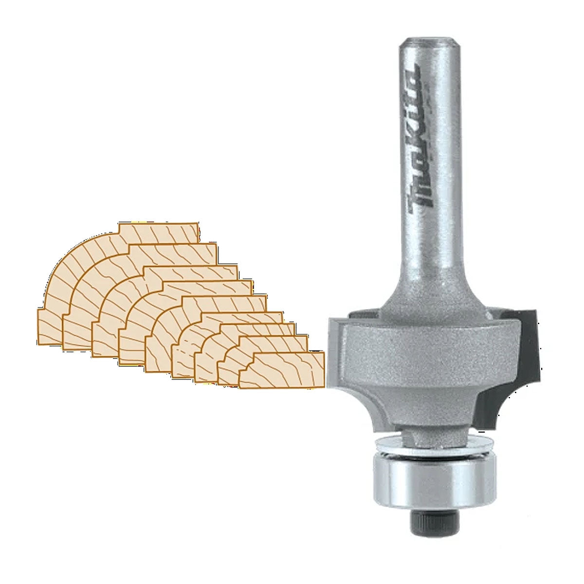 Mũi phay chỉ gỗ bo tròn có ổ bi hệ inch Makita cốt 1/4 inch, đường kính hiệu dụng từ 3/4 inch - 1-1/2 inch ( Cấp 2 sao )