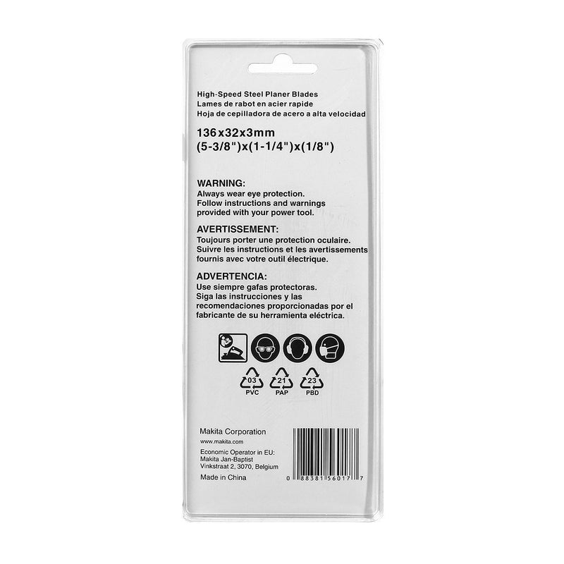 Hộp 2 lưỡi bào gỗ Makita chất liệu thép HSS, kích thước từ 82mm-155mm ( Cấp 2 sao )