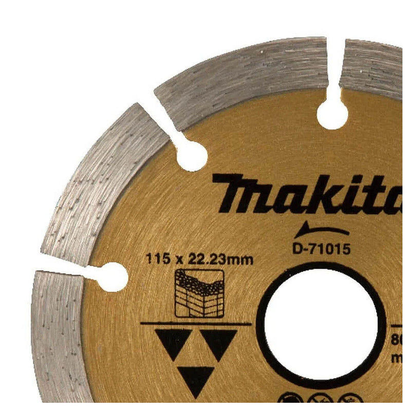 Lưỡi cắt kim cương, kiểu răng phân đoạn Makita D-71015 đường kính lưỡi 115mm, lỗ cốt 22.23mm, dùng cho bê tông