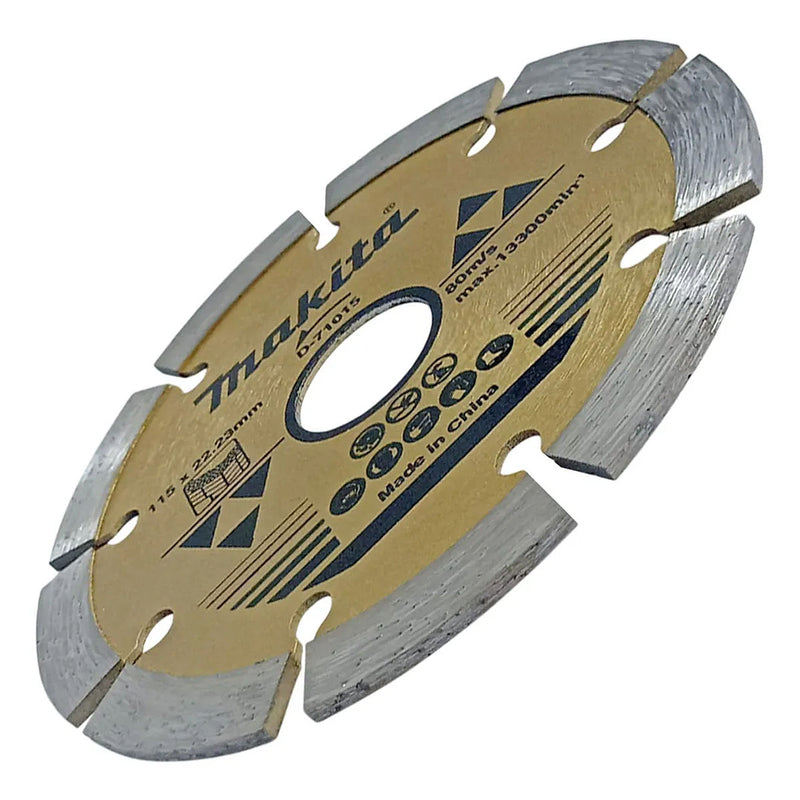 Lưỡi cắt kim cương, kiểu răng phân đoạn Makita D-71015 đường kính lưỡi 115mm, lỗ cốt 22.23mm, dùng cho bê tông