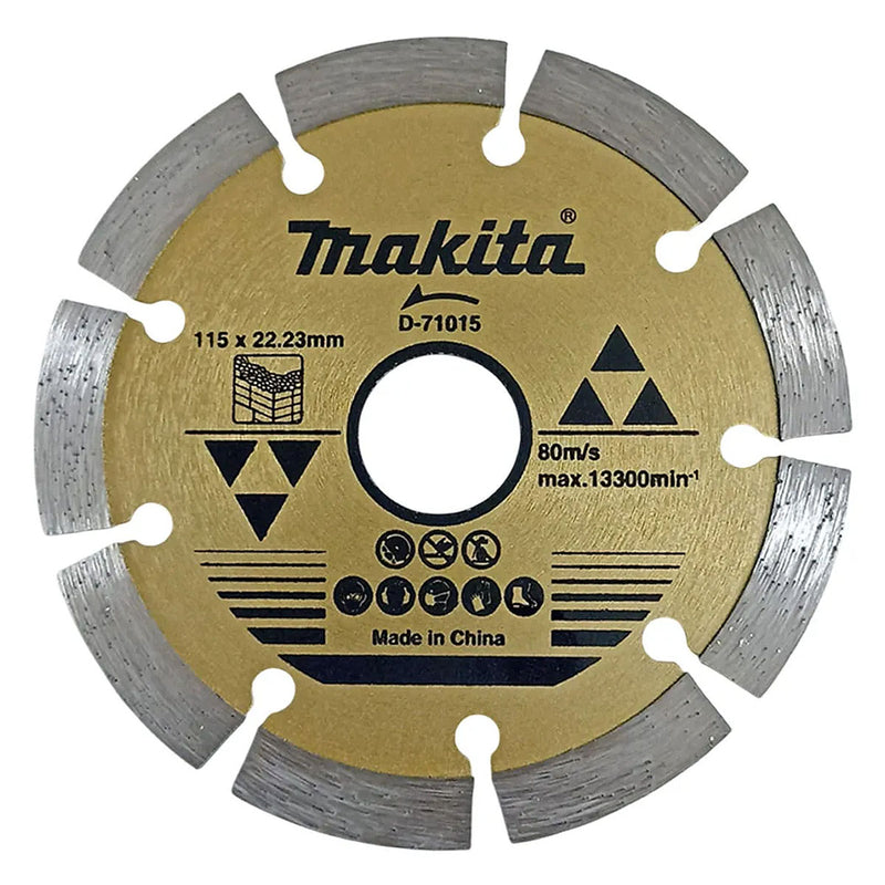 Lưỡi cắt kim cương, kiểu răng phân đoạn Makita D-71015 đường kính lưỡi 115mm, lỗ cốt 22.23mm, dùng cho bê tông