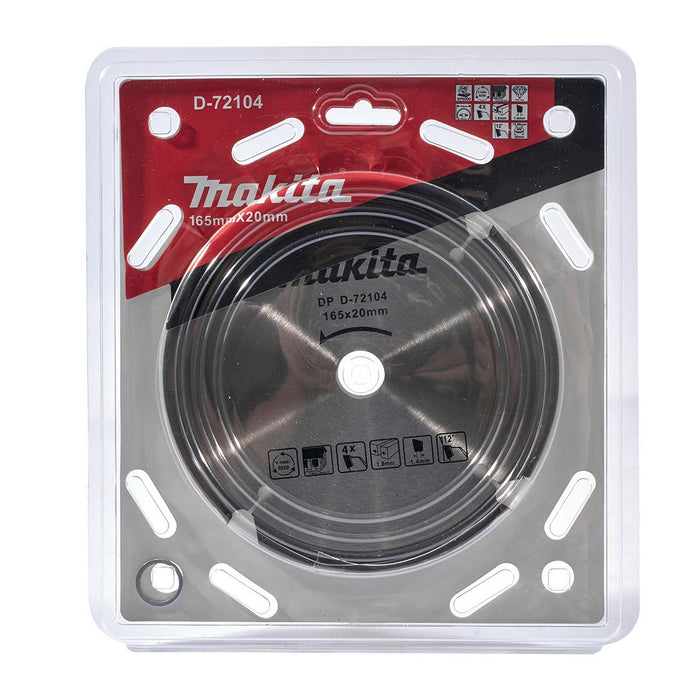 Lưỡi cưa tấm xi măng sợi Cellulose Makita D-72104 đường kính 165mm, 4 răng kiểu FTG, lỗ cốt 20mm ( Cấp 2 sao )