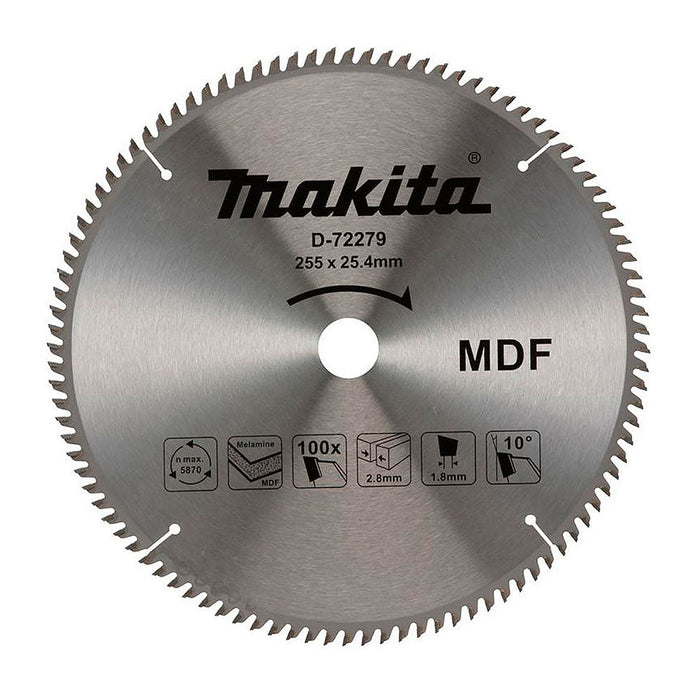Lưỡi cưa gỗ, ván MDF Makita D-72279 đường kính 255mm, 100 răng kiểu TCG, lỗ cốt 25.4mm dùng cho máy cưa bàn ( Cấp 1 sao )