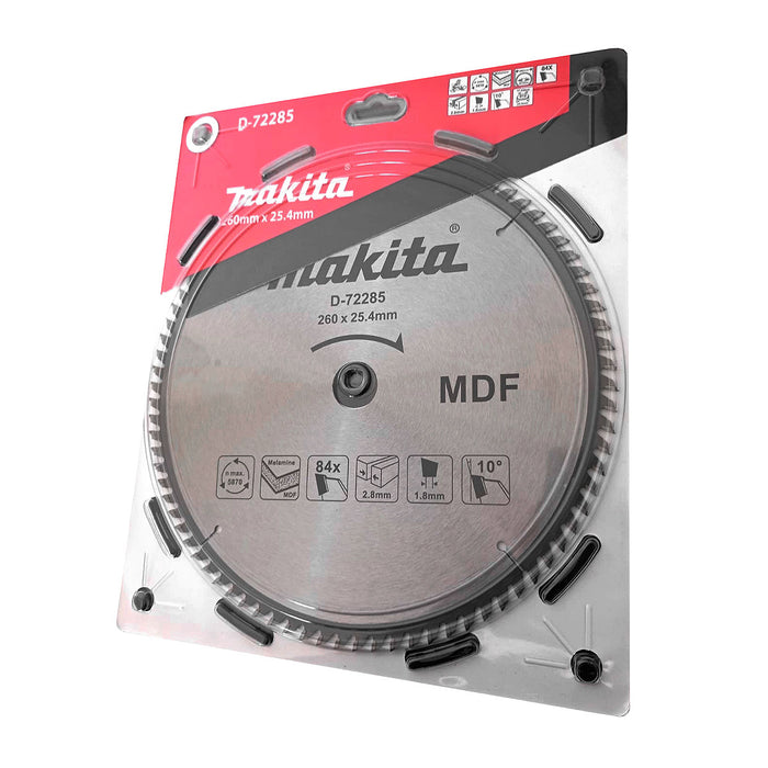 Lưỡi cưa gỗ, ván MDF Makita D-72285 đường kính 260mm, 84 răng kiểu TCG, lỗ cốt 25.4mm dùng cho máy cưa đa góc ( Cấp 1 sao )