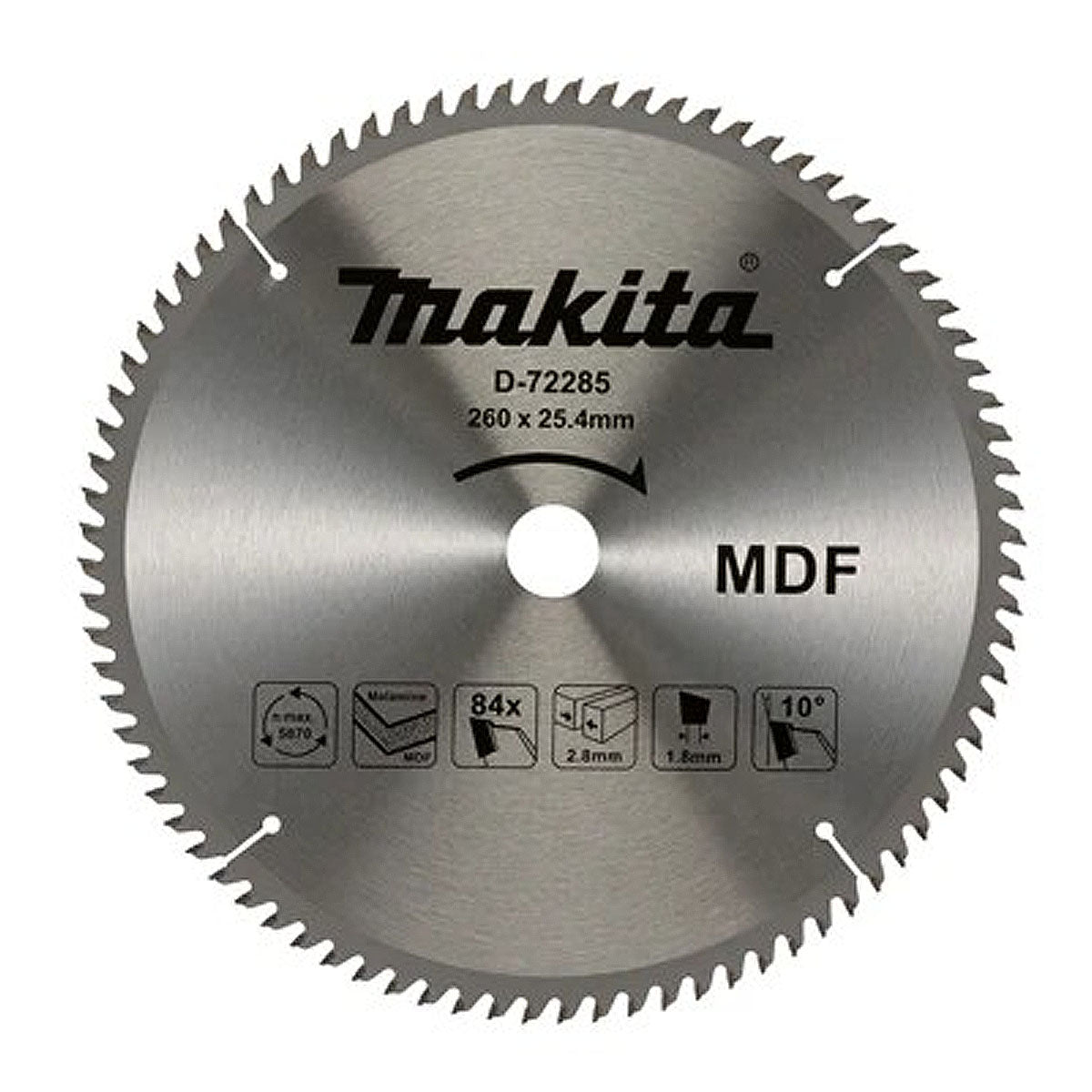 Lưỡi cưa gỗ, ván MDF Makita D-72285 đường kính 260mm, 84 răng kiểu TCG, lỗ cốt 25.4mm dùng cho máy cưa đa góc ( Cấp 1 sao )