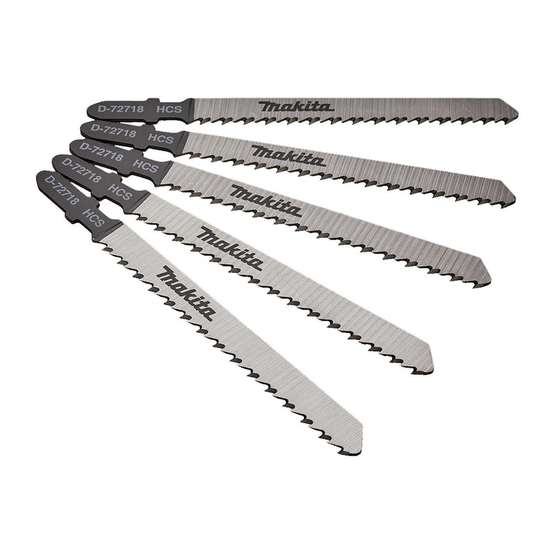 Hộp 5 lưỡi cưa lọng HCS dòng sản phẩm kinh tế Makita D-72718 dùng cho gỗ, số răng 9 TPI chiều dài 100mm, đuôi gài kiểu B ( Cấp 2 sao )