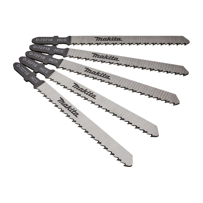 Hộp 5 lưỡi cưa lọng HCS dòng sản phẩm kinh tế Makita D-72718 dùng cho gỗ, số răng 9 TPI chiều dài 100mm, đuôi gài kiểu B ( Cấp 2 sao )