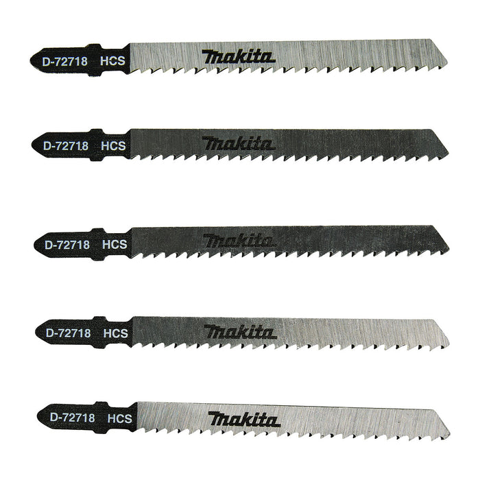 Hộp 5 lưỡi cưa lọng HCS dòng sản phẩm kinh tế Makita D-72718 dùng cho gỗ, số răng 9 TPI chiều dài 100mm, đuôi gài kiểu B ( Cấp 2 sao )