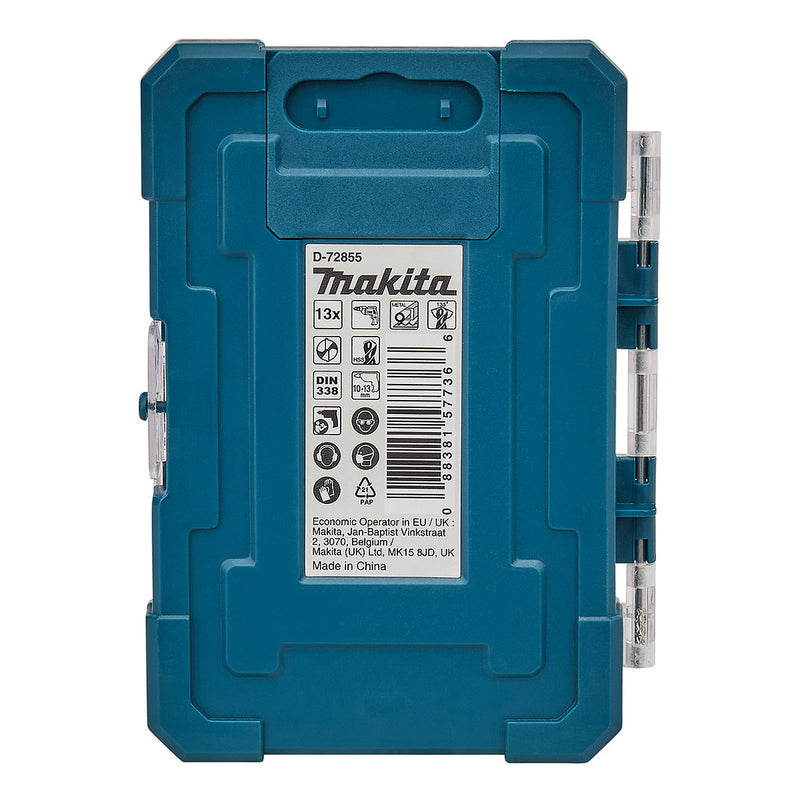 Bộ mũi khoan kim loại HSS-TiN 13 chi tiết Makita D-72855 kích thước từ 1.5mm - 6.5mm, đuôi trơn