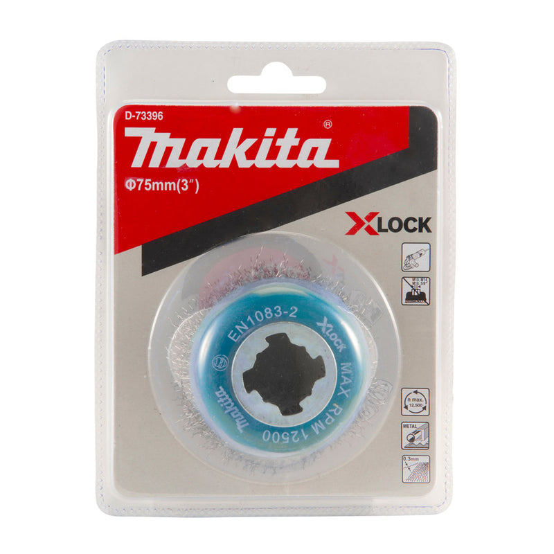 Chổi cước kim loại hình chén sợi thẳng Makita đường kính 75mm, công nghệ X-LOCK dùng cho các máy mài góc 100mm, 125mm ( Cấp 3 sao )