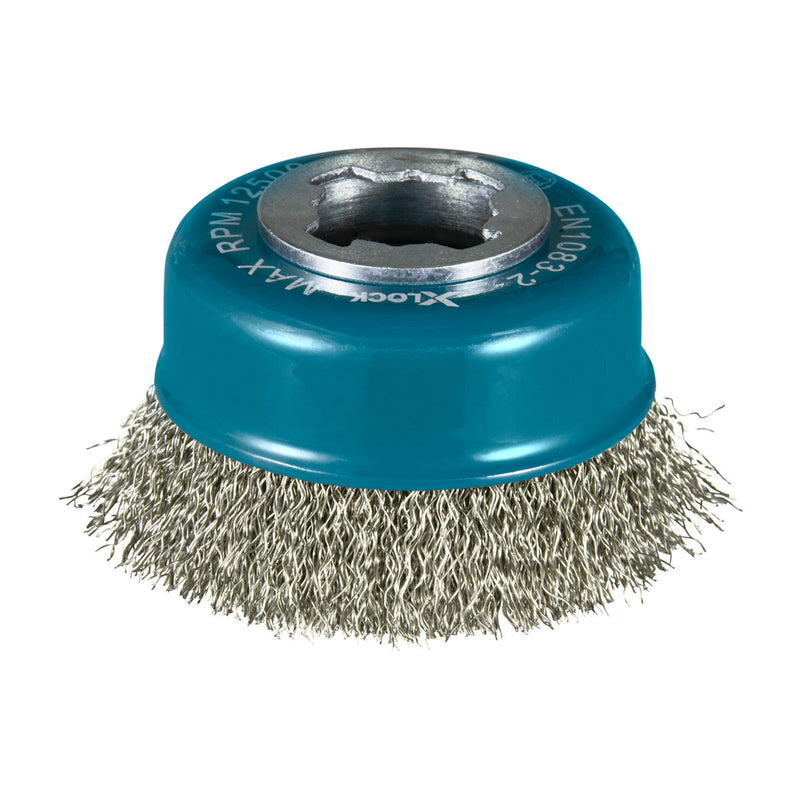 Chổi cước kim loại hình chén sợi thẳng Makita đường kính 75mm, công nghệ X-LOCK dùng cho các máy mài góc 100mm, 125mm ( Cấp 3 sao )