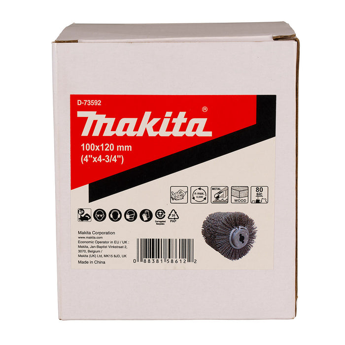 Bánh xe chà nhám cuộn Rulo sợi nylon Makita kích thước 100x120mm, dùng cho gỗ loại đánh thô và đánh vừa ( Cấp 2 sao )