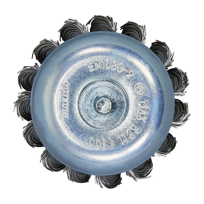 Chổi cước kim loại hình chén sợi thép xoắn Makita đường kính từ 63mm-75mm, trục cốt 6mm, dùng cho máy khoan ( Cấp 2 sao )