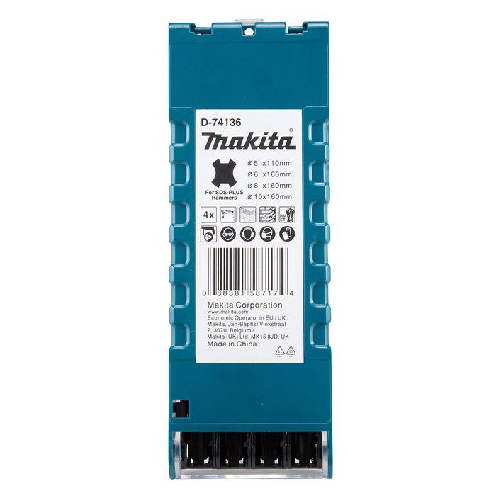 Bộ mũi khoan bê tông TCT 4 chi tiết Makita D-74136 kích thước từ 5mm - 10mm, đuôi gài SDS-Plus