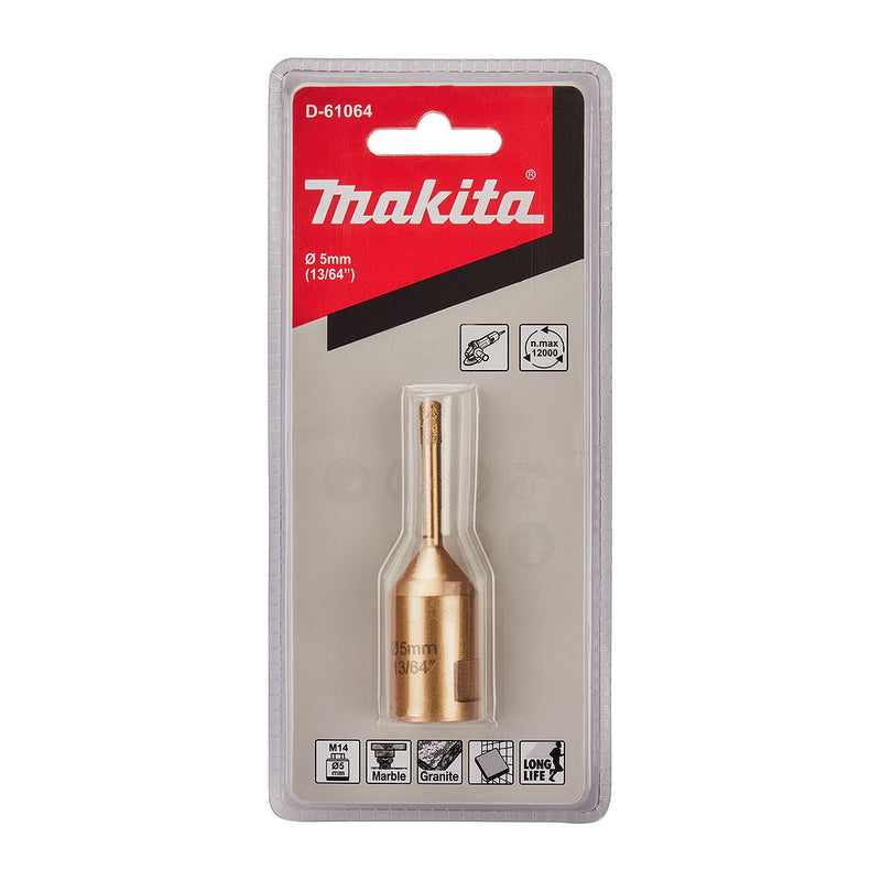 Mũi khoét lỗ kim cương cao cấp Makita dùng cho đám cẩm thạch, đá Granit, ngói sứ đường kính từ 5mm-50mm, ren trục M10 & M14 phù hợp cho các máy mài góc ( Cấp chuyên dụng )