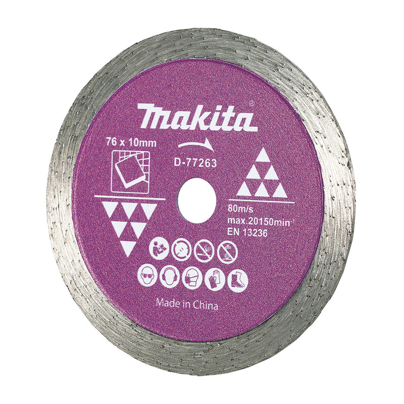 Lưỡi cắt kim cương 76mm kiểu mép phẳng Makita D-77263 dùng cho gạch, lỗ cốt 10mm, cắt khô tương thích với máy DMC300 ( Cấp 2 sao )