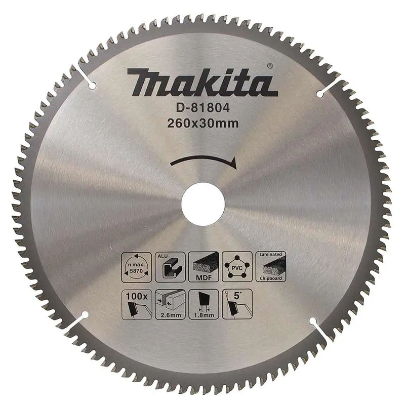 Lưỡi cưa đa vật liệu TCT Makita D-81804 đường kính 260mm, 100 răng, lỗ cốt 30mm