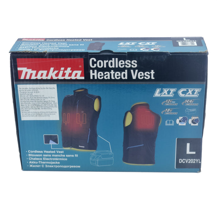 Áo khoác sưởi ấm Makita DCV202Y dùng Pin 18V LXT, 14.4V, dạng áo không tay