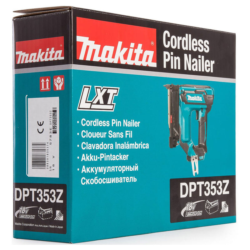 Máy bắn đinh chỉ không đầu Makita DPT353 dùng Pin 18V LXT, kích thước đinh 15-35mm, cở đinh 23Ga