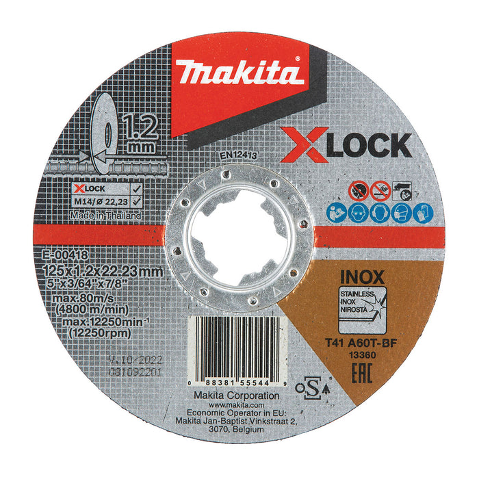 Đá cắt Inox 125mm ( 5 inch ) Makita E-00418 dày 1.2mm, công nghệ X-LOCK đĩa phẳng ( Cấp 3 sao )