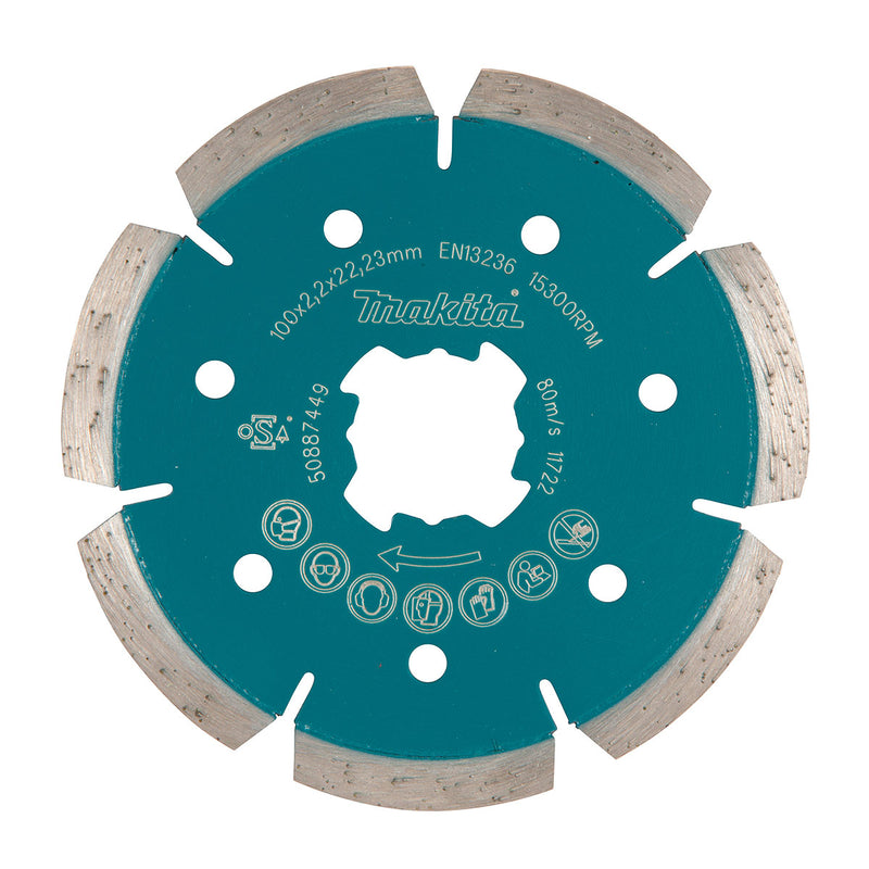 Lưỡi cắt kim cương 100mm kiểu răng phân đoạn Makita E-02054 dùng cho bê tông, đá hoa cương công nghệ X-LOCK, cắt khô ( Cấp 4 sao )