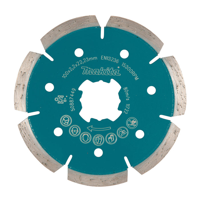 Lưỡi cắt kim cương 100mm kiểu răng phân đoạn Makita E-02054 dùng cho bê tông, đá hoa cương công nghệ X-LOCK, cắt khô ( Cấp 4 sao )