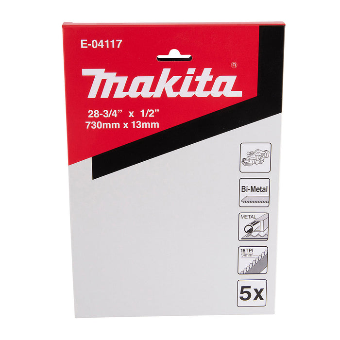 Hộp 5 lưỡi cưa vòng Bi-Metal Makita dùng cho Inox và kim loại cứng, chiều dài 730mm số răng từ 14-24 TPI, răng dạng sóng ( Cấp 3 sao )