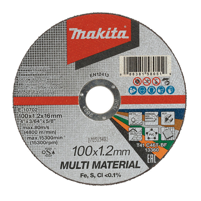 Đá cắt đa vật liệu loại mỏng 100mm ( 4 inch ) Makita E-10702 dày 1.2mm, lỗ cốt 16mm ( 5/8 inch ) đĩa phẳng ( Cấp chuyên dụng )
