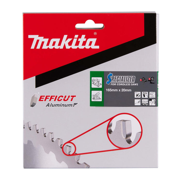 Lưỡi cưa nhôm TCT Makita E-16798 công nghệ Efficut đường kính 165mm, 54 răng kiểu SMTCG, lỗ cốt 20mm ( Cấp 5 sao )