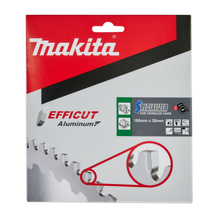 Lưỡi cưa nhôm TCT Makita E-16841 công nghệ Efficut đường kính 185mm, 60 răng kiểu SMTCG, lỗ cốt 20mm ( Cấp 5 sao )