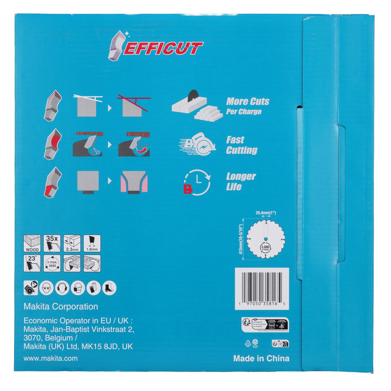 Lưỡi cưa gỗ Efficut TCT Makita E-24832 đường kính 415mm, lỗ cốt 25.4mm,  35 răng