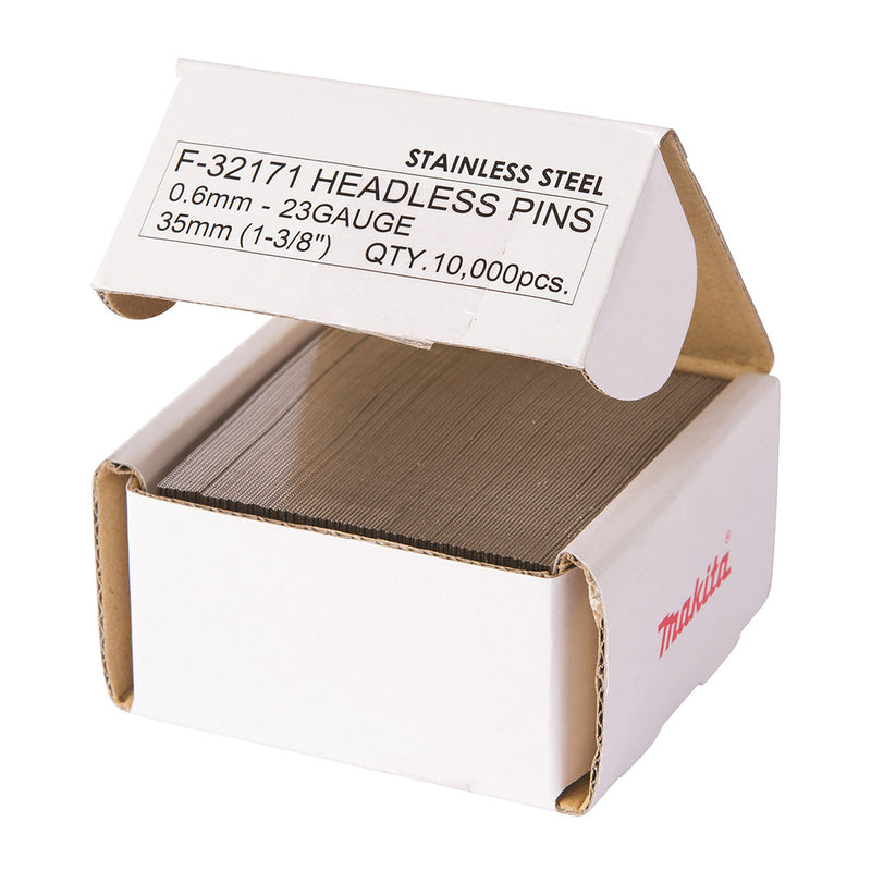 Hộp 10,000 đinh chỉ trơn loại không gỉ Makita cở đinh 0.6mm (23Ga), chiều dài từ 18mm-35mm dùng cho các máy bắn đinh