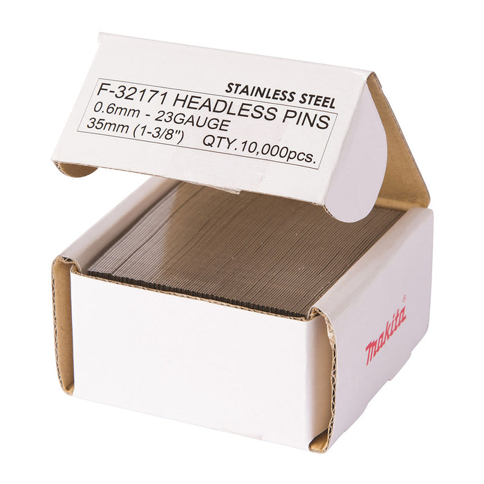Hộp 10,000 đinh chỉ trơn loại không gỉ Makita cở đinh 0.6mm (23Ga), chiều dài từ 18mm-35mm dùng cho các máy bắn đinh