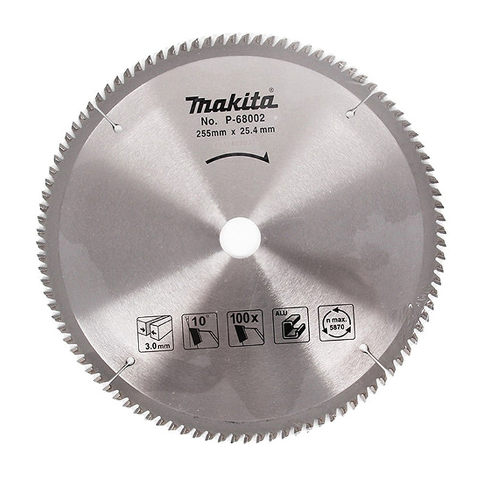Lưỡi cưa nhôm TCT Makita dòng sản phẩm kinh tế đường kính 255mm, số răng từ 100-120 kiểu TCG, lỗ cốt 25.4mm dùng cho máy cưa đa góc, đa góc trượt ( Cấp 2 sao )