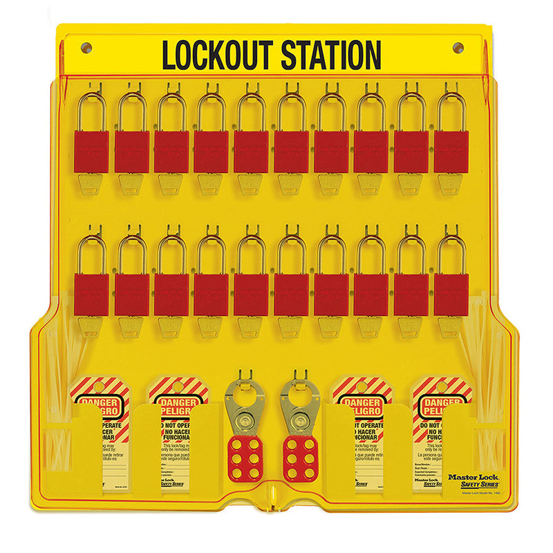 Bộ 20 ổ khóa treo, kèm bảng gắn tường Master Lock 1484BP1106ES thân khóa bằng nhôm Anodized