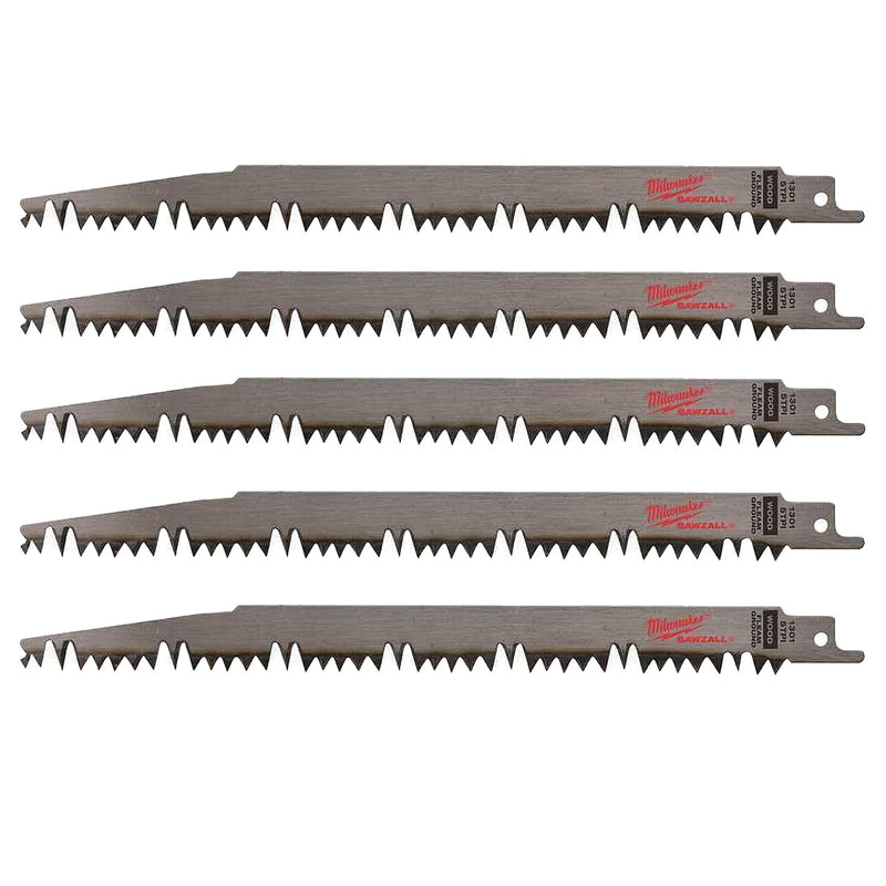 Hộp 5 lưỡi cưa kiếm Bi-Metal Milwaukee dùng cho gỗ mềm và cây xanh, số răng 5 TPI, chiều dài từ 230 - 300mm