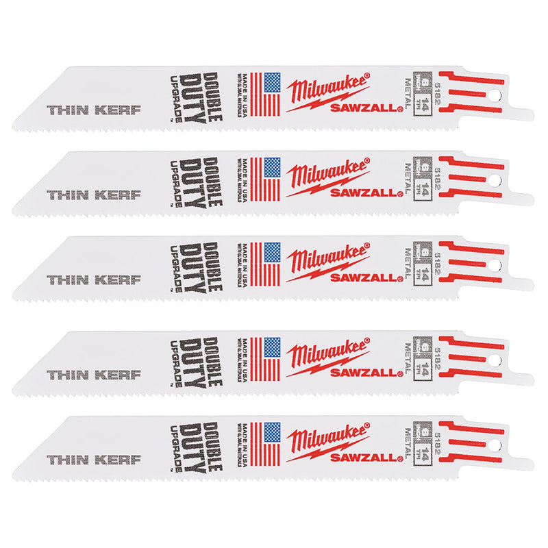 Hộp 5 lưỡi cưa kiếm Bi-Meta-Co dòng Thin Kerf Milwaukee dùng cho Inox, số răng 14 TPI, chiều dài từ 152 - 228mm