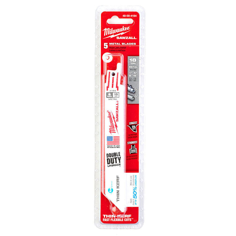 Hộp 5 lưỡi cưa kiếm Bi-Meta-Co dòng Thin Kerf Milwaukee dùng cho Inox, số răng 18 TPI, chiều dài từ 152 - 228mm