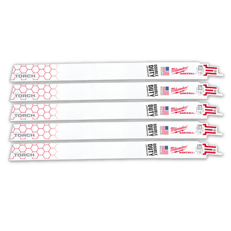 Hộp 5 lưỡi cưa kiếm Bi-Metal dòng The Torch Milwaukee 48-00-4189 dùng cho gỗ và kim loại mỏng , số răng 18 TPI, chiều dài 305mm