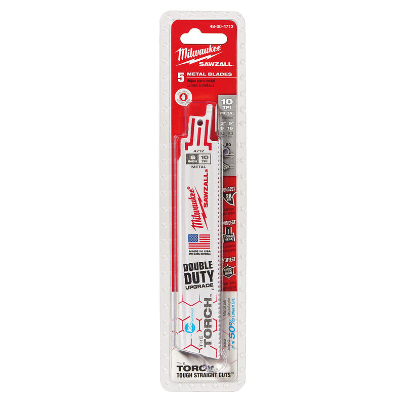 Hộp 5 lưỡi cưa kiếm Bi-Metal-Co dòng The Torch Milwaukee dùng cho Inox, số răng 10 TPI , chiều dài từ 152 - 228mm