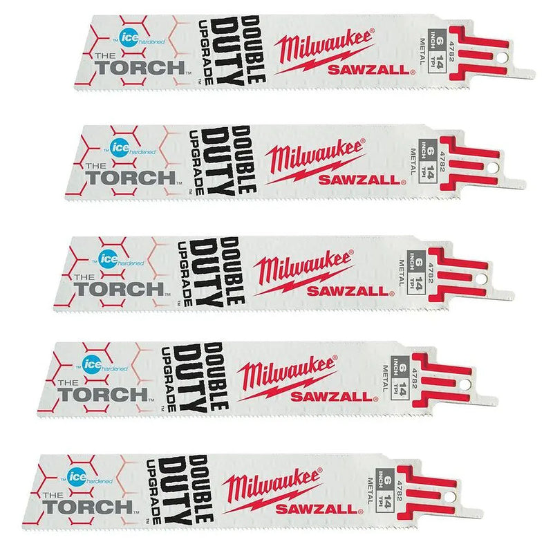 Hộp 5 lưỡi cưa kiếm Bi-Metal-Co dòng The Torch Milwaukee dùng cho Inox, số răng 10 TPI , chiều dài từ 152 - 228mm