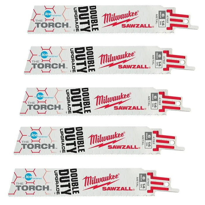 Hộp 5 lưỡi cưa kiếm Bi-Metal-Co dòng The Torch Milwaukee dùng cho Inox, số răng 10 TPI , chiều dài từ 152 - 228mm