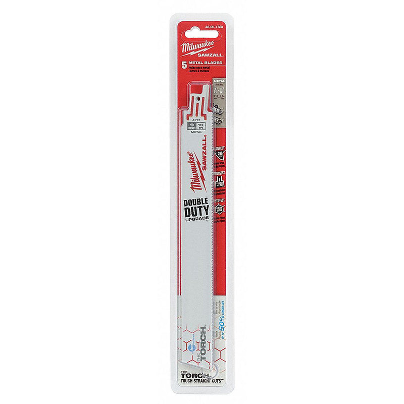 Hộp 5 lưỡi cưa kiếm Bi-Metal-Co dòng The Torch Milwaukee dùng cho Inox , số răng 18 TPI, chiều dài từ 152 - 228mm